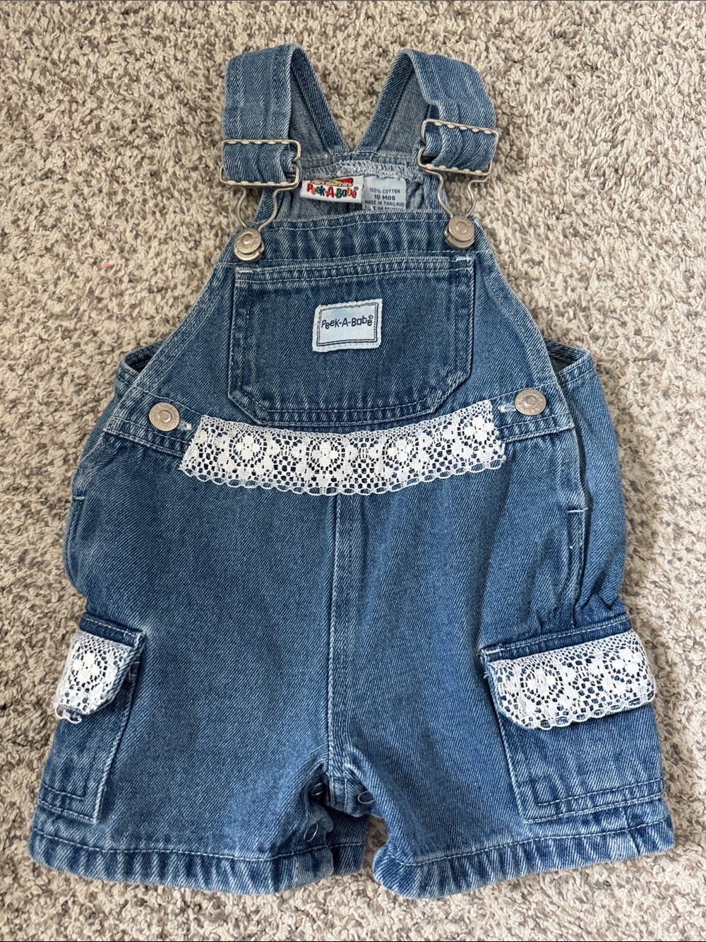 Vintage Denim Lace Trim Shortalls - Blue